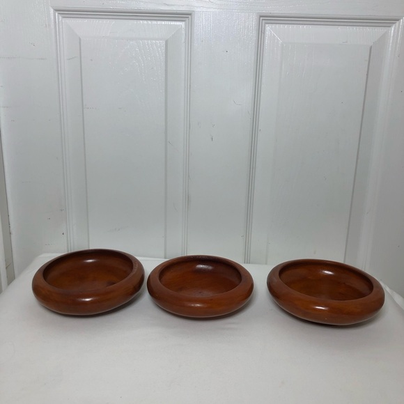 Unbranded Vintage Set Of 3 Hand Turned Crafted Wood Salad / Snack Bowls - Picture 5 of 12